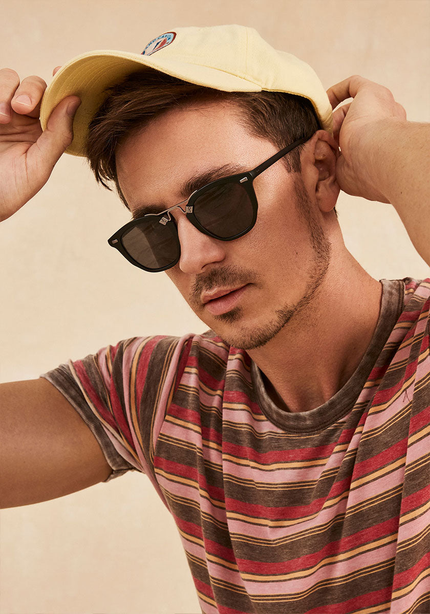 BEAU | Matte Black Polarized Handcrafted, luxury matte black acetate KREWE sunglasses mens model campaign | Model: Tom