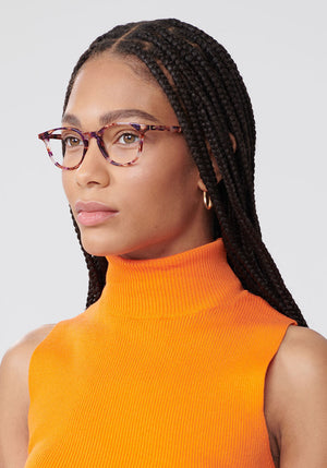 KREWE EVAN | Stardust Handcrafted, Luxury Pink and Red Acetate Eyeglasses womens model | Model: Dido