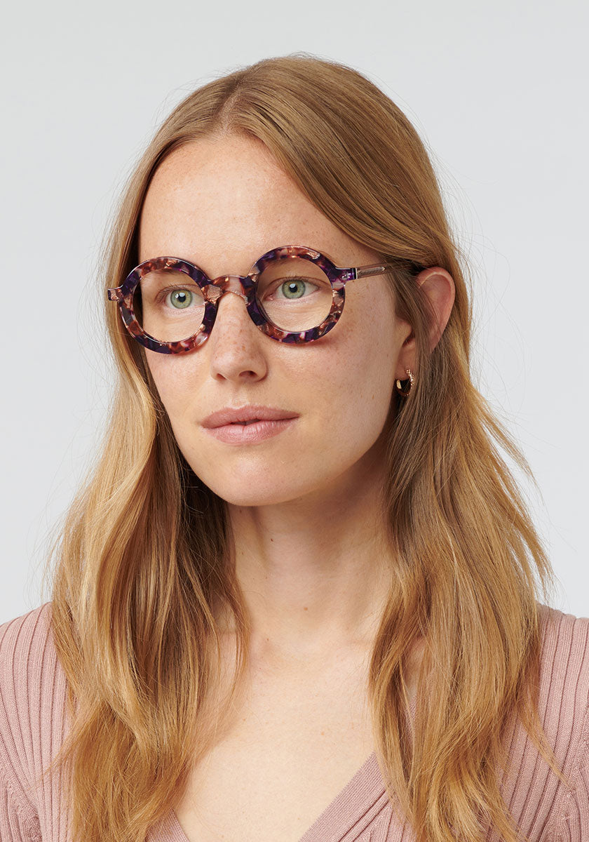 KREWE - HURST | Stardust Handcrafted, Luxury Pink and Red Acetate Eyeglasses womens model | Model: Annelot